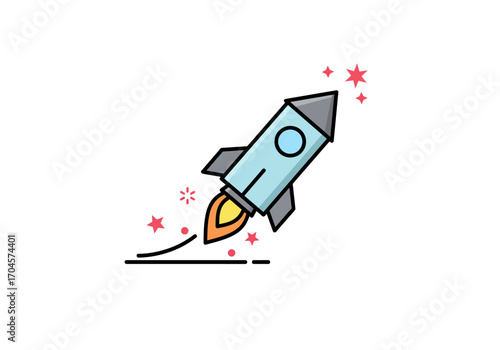 A Rocket Ship Launching into Space with Fiery Exhaust and Sparkles, symbolizing innovation and progress for a bright future