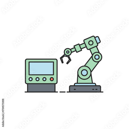 Automated Robotic Arm and Control Panel Industrial Automation Illustration