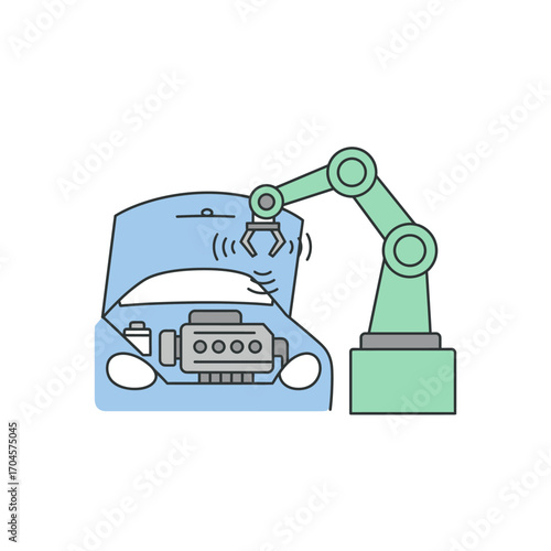 Automated Car Maintenance Robotic Arm Performing Mechanical Tasks on a Vehicle