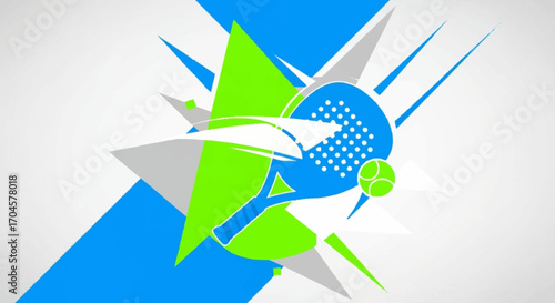Padel tennis sport concept featuring a racket and ball with a dynamic explosion of abstract geometric shapes. Modern vector illustration for athletic events