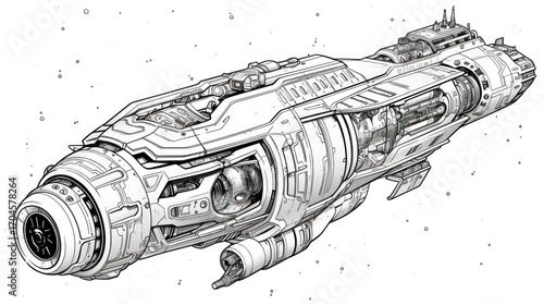 Detailed spaceship design drawing