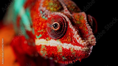 Colorful chameleon close-up with detailed textured skin