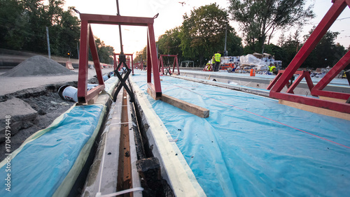Wallpaper Mural Road construction site with tram tracks repair and maintenance timelapse hyperlapse. Torontodigital.ca