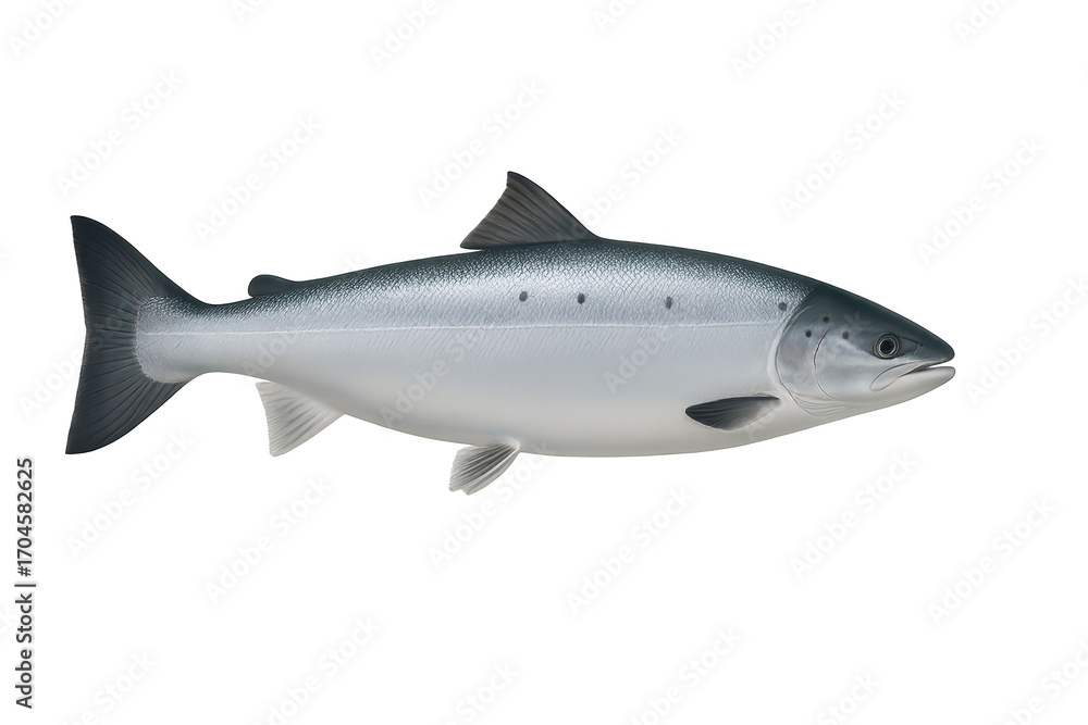 Obraz premium Whole fresh Atlantic salmon fish isolated on a transparent background, seafood