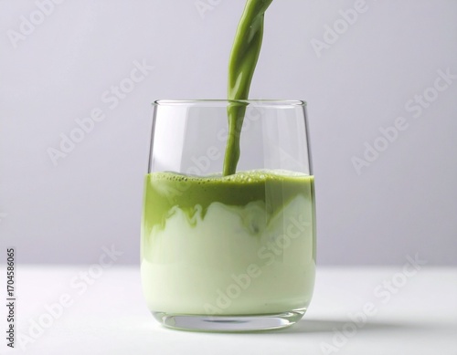 Matcha latte pouring in glass