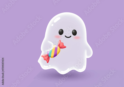 Cute Friendly Ghost Offering Candy Cartoon