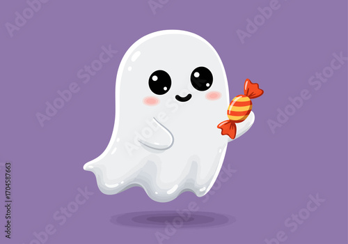 Cute Friendly Ghost Offering Candy Cartoon