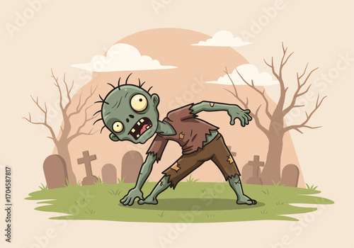 Humorous Zombie Doing Yoga in Graveyard