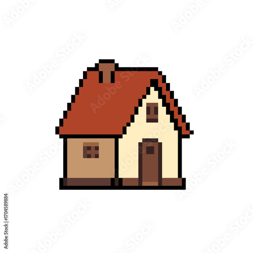 Pixel Art Depiction of a Traditional Cottage House