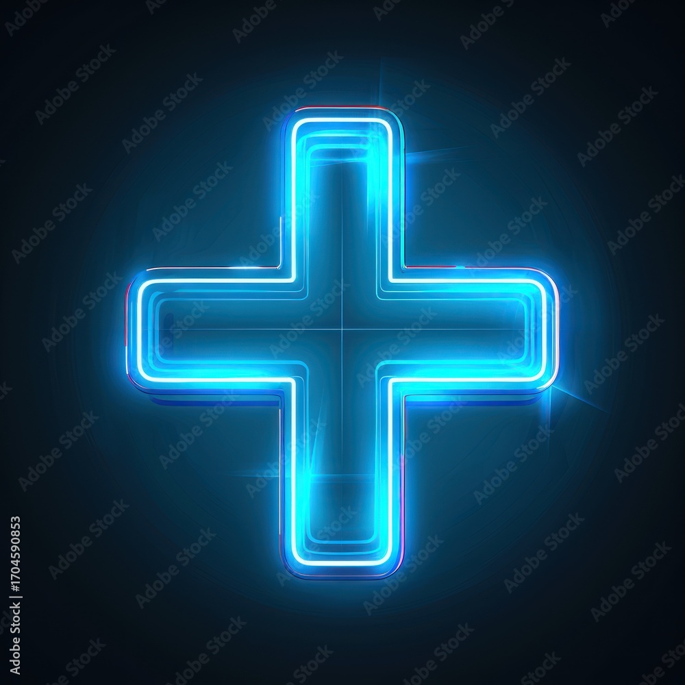 Obraz premium Neon blue plus sign