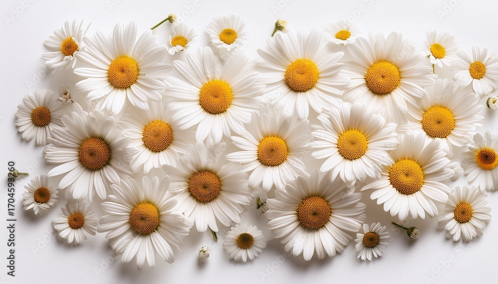 Fototapeta premium A Bunch Of White Daisies Are Scattered Across A White Background