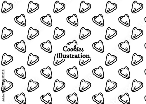 A cookies illustration pattern with white background, food packaging, menu illustration hand drawn print ads, food business, snack