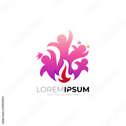 Family care logo with flame design combination, happy icons