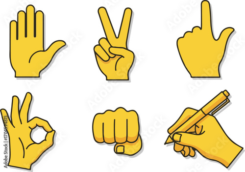 Hand Gestures and Communication Signs in Yellow