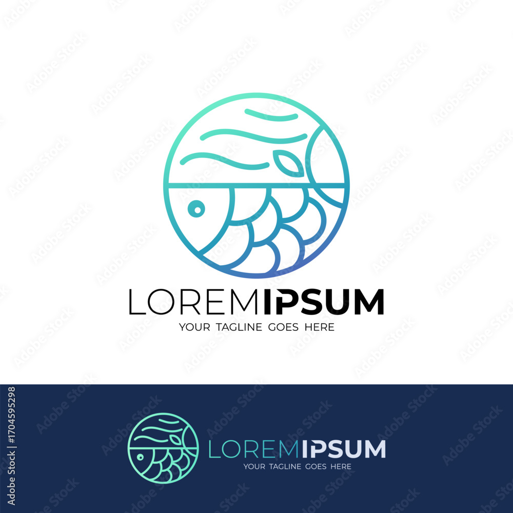 Fototapeta premium logo of a fish swimming in sea water in a circle