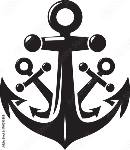 Classic Nautical Anchor Silhouette with Crossed Smaller Anchors Vector Graphic maritime ocean