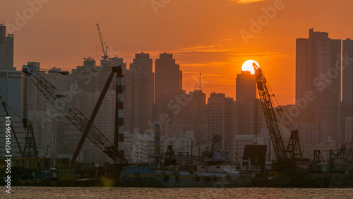 Photography Hong Kong Sunset, View from kowloon bay downtown timelapse