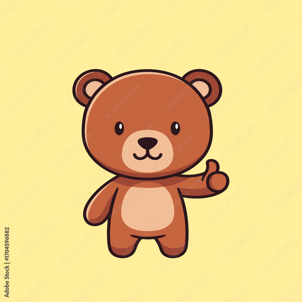 Fototapeta premium Cute Cartoon Teddy Bear Giving Thumbs Up Gesture on Yellow Background