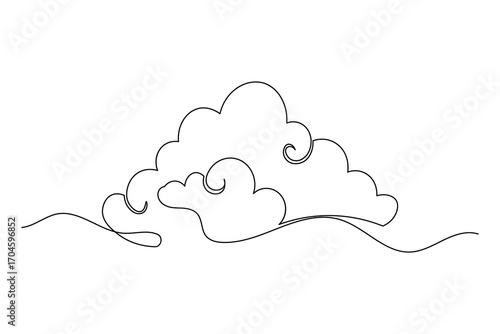 Minimal style cloud continuous one line drawing isolated outline abstract design