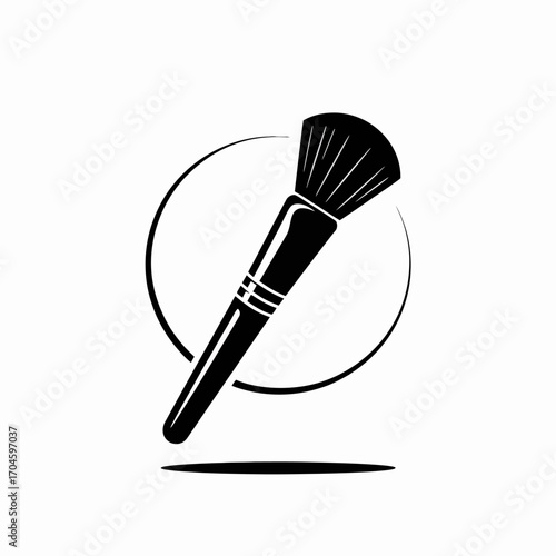 An elegant depiction of a makeup brush, symbolizing beauty and artistry, showcased against a modern and simple backdrop to emphasize its form.