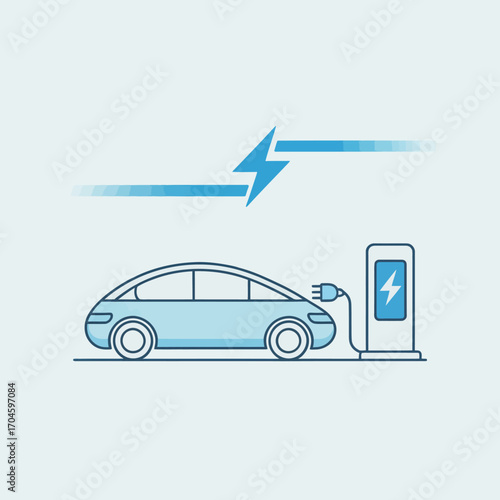 This dynamic image shows an electric sports car connected to a charging station, emphasizing advancements in technology and the evolution of automotive design for the future.