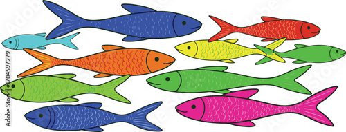 School of Colorful Cartoon Fish