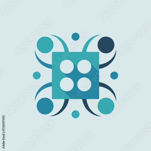 An artistic depiction of a stylized symbol featuring interconnected circular elements representing collaboration, innovation, and modern design in an abstract format for creative use.