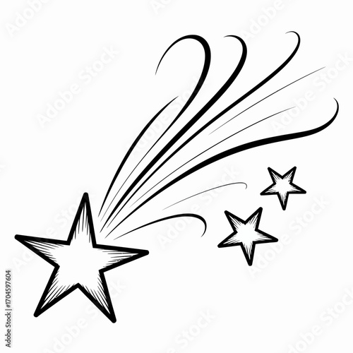 This image depicts a bold, stylized shooting star with dynamic trailing lines, symbolizing speed, dreams, and the beauty of fleeting moments in a simplistic design style.