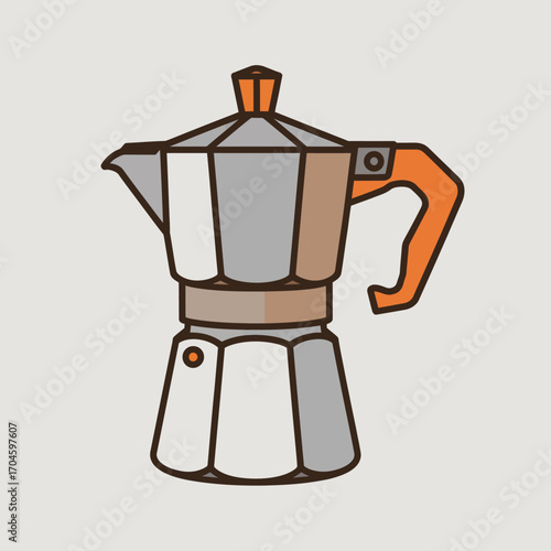 A beautifully illustrated moka pot with an orange handle, representing the classic Italian coffee-making equipment that brews rich and flavorful espresso.