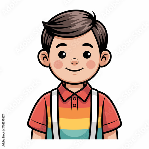 An engaging illustration featuring a happy young boy showcasing a joyful expression and colorful attire, ideal for portraying childhood happiness and innocence.