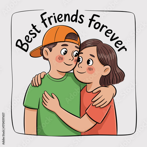 A delightful portrayal of two best friends sharing a moment of joy, embracing each other while exuding happiness and affection, ideal for friendship themes.