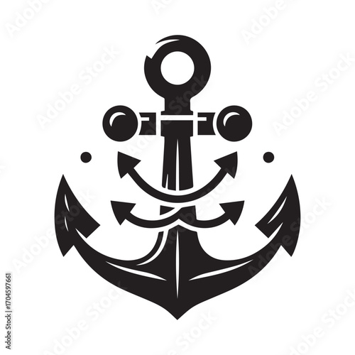 Stylized Black Anchor with Crossed Arrows and Decorative Dots nautical maritime