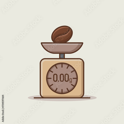 This charming image presents a coffee scale with a single coffee bean perched on the bowl, showcasing a perfect blend of functionality and design in a minimalist aesthetic.