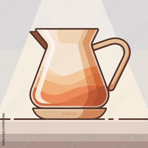 A minimalist coffee jug presented elegantly with a soft gradient, showcasing the craftsmanship of the piece with a subtle 'Amor' label, exuding warmth and simple beauty.