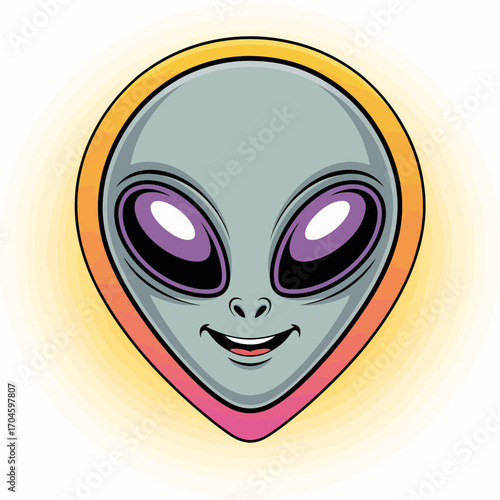 A cartoonish depiction of a friendly alien face, capturing the whimsical essence of extraterrestrial beings while appealing to imagination and curiosity about life beyond Earth.