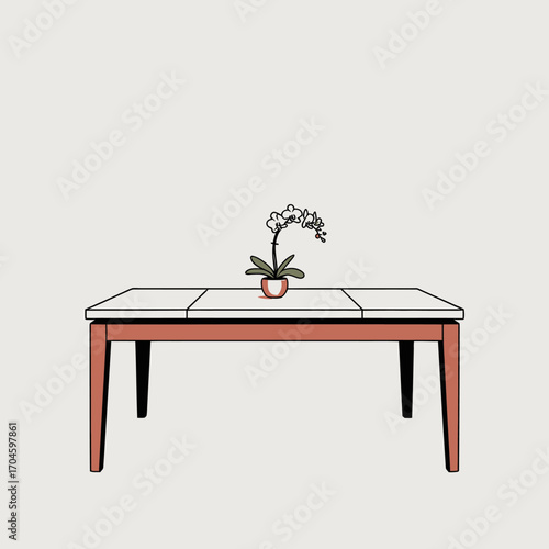A decorative table featuring a potted orchid plant, exuding a sense of tranquility and beauty that enhances the ambiance of any living space with natural elegance.