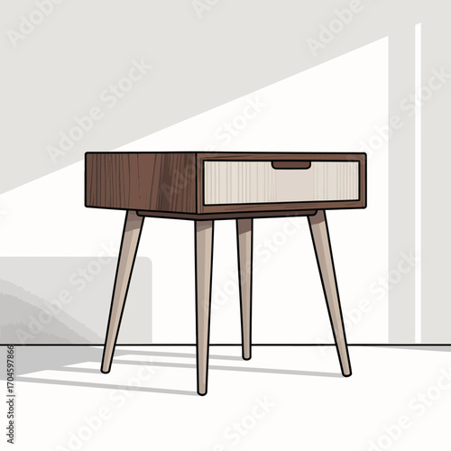 An elegant nightstand featuring a horizontal drawer design, ideal for accentuating a modern bedroom's aesthetic with a unique touch.