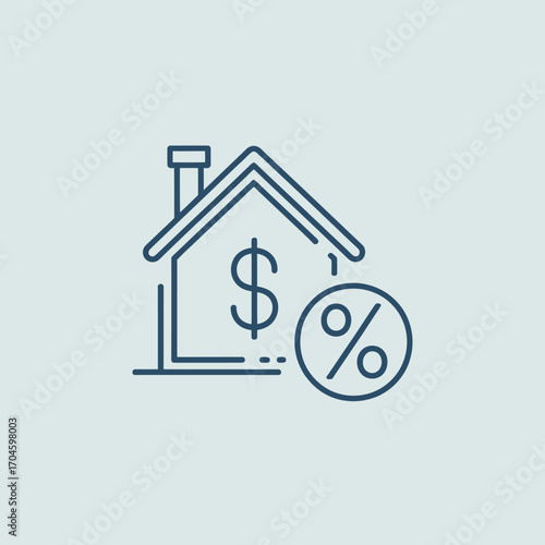 This image features a house symbol with a dollar sign and percentage symbol, representing financial investment in real estate and mortgage concepts effectively.