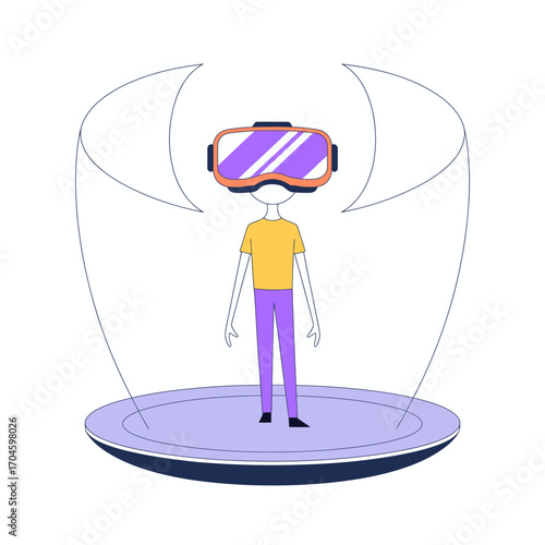 This illustration features an individual exploring a virtual reality environment using a headset, symbolizing the intersection of technology and human creativity in modern experiences.