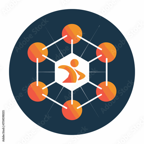 This striking image showcases an abstract hexagonal connection diagram adorned with vibrant colors, symbolizing various themes like connectivity, communication, and modern design.