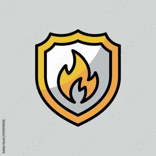 This stylized image showcases a shield featuring a fire symbol, representing protection, strength, and resilience in a visually striking design.