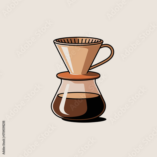 This image features a stylish pour-over coffee maker with brewed coffee visible in the glass carafe, highlighting the craft of coffee preparation and appreciation.