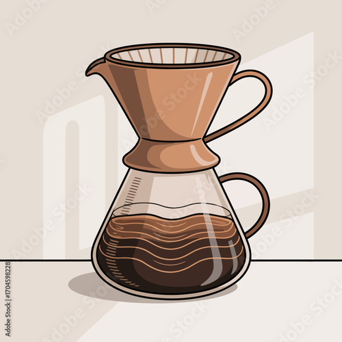 An artisan coffee brewer showcases an elegant design with layers of coffee, highlighting the beauty of coffee brewing, perfect for enthusiasts and casual drinkers alike.