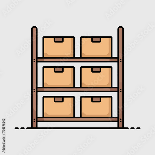 A minimalistic shelving system featuring open storage for boxes, ideal for showcasing decor and organizing items in a chic and organized manner within your space.