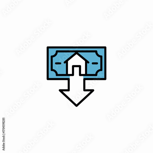 A stylized representation of a house bill with an arrow pointing downwards, conveying the idea of receiving and processing housing-related bills smoothly in financial contexts.