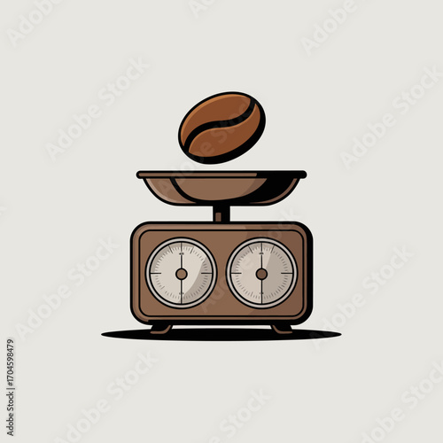 This minimalist image features a coffee scale with a floating coffee bean, symbolizing modernity and the essence of simplicity in the art of coffee preparation.