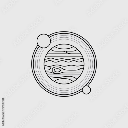 This artistic rendition features planet Jupiter within a stylized circle, symbolizing the vastness of space while emphasizing the beauty and intricacies of our solar system.