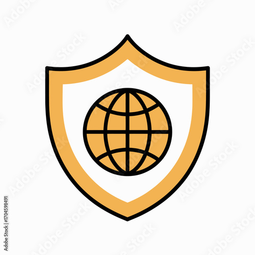 An artistic shield featuring a globe in a gradient style captures the essence of security, safety, and digital connections, perfect for representing global protection themes.