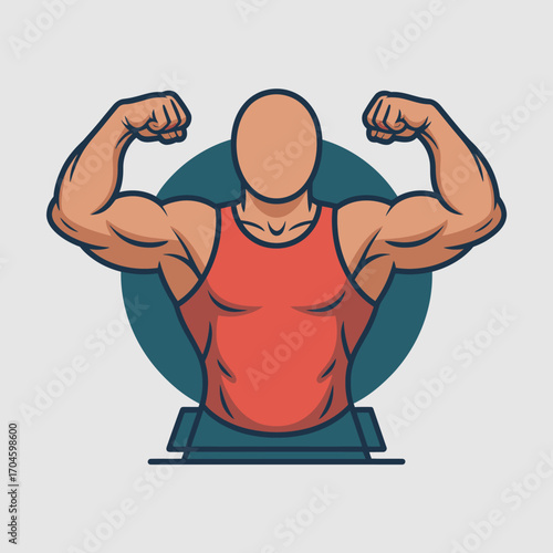 This image portrays a muscular figure flexing in a red tank top, showcasing strength and fitness with a confident posture, ideal for fitness and health themes.