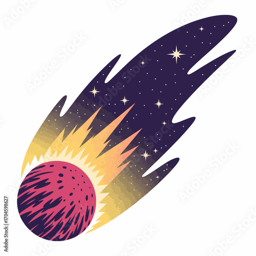 A captivating illustration of a comet blazing through the cosmos, characterized by its vivid colors and dynamic lines that embody the spirit of adventure and freedom.